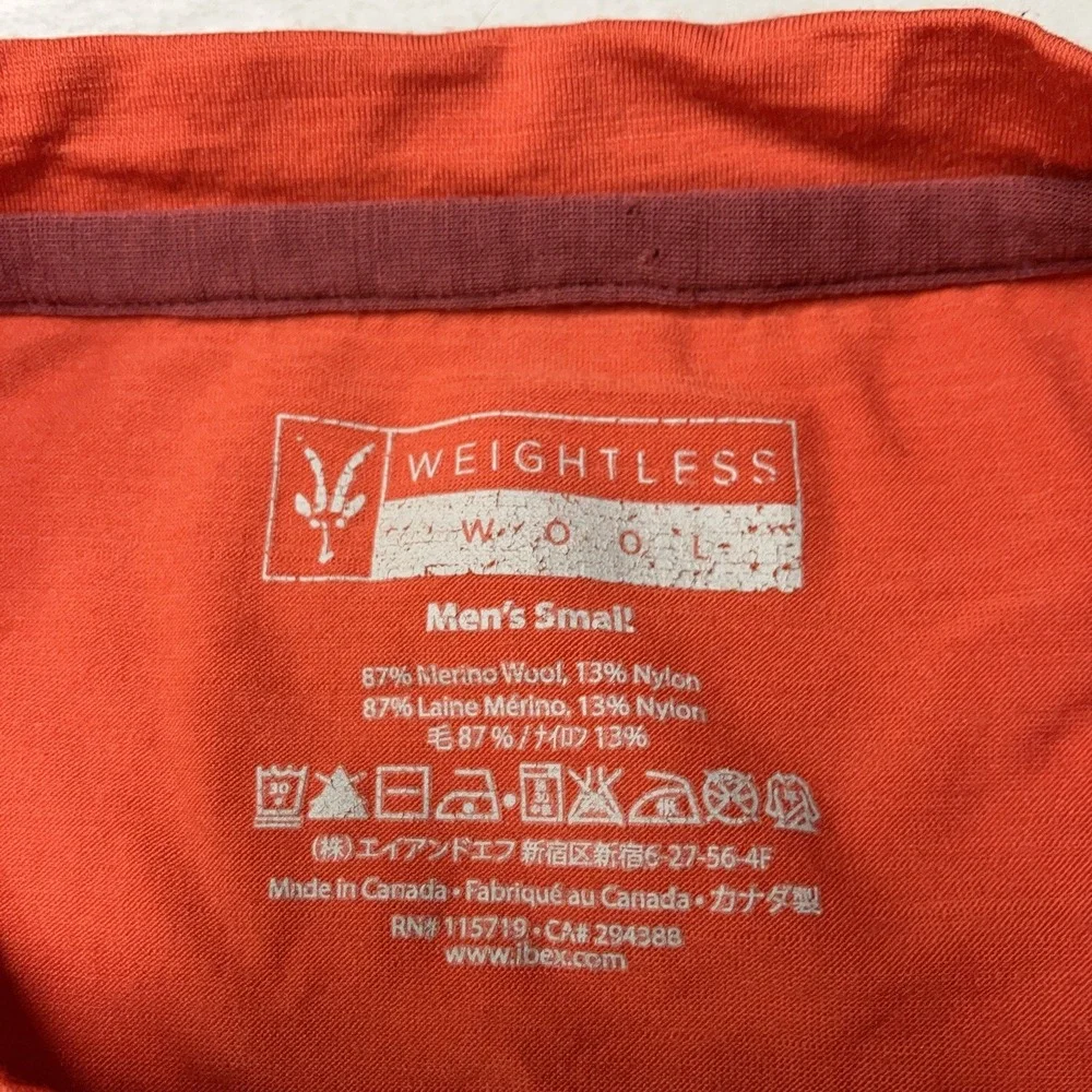 Ibex Merino Weightless Wool Orange T Shirt Hiking Merino Base Layer Mens S